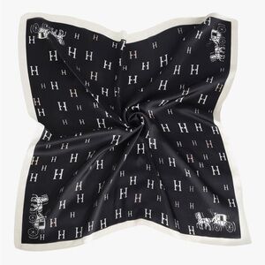 H initial Black White Silk handle Scarf H Pattern designer look carriage pony